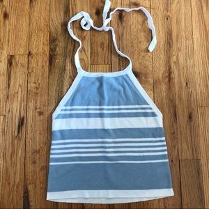 Brandy Melville Blue and White Open Back-Tie Top